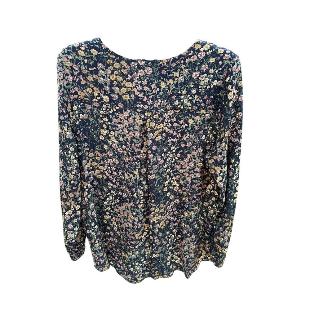 West Kei Blouse Womens XL Navy Floral V-Neck Long Sleeve Pullover Woven - Picture 2 of 6